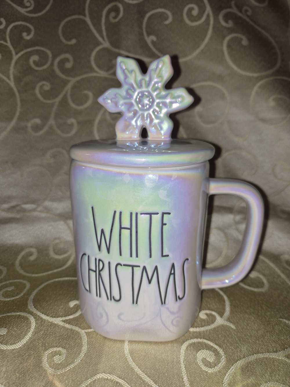 Rae Dunn Iridescent Pastel 'WHITE CHRISTMAS' Mug with Snowflake Lid